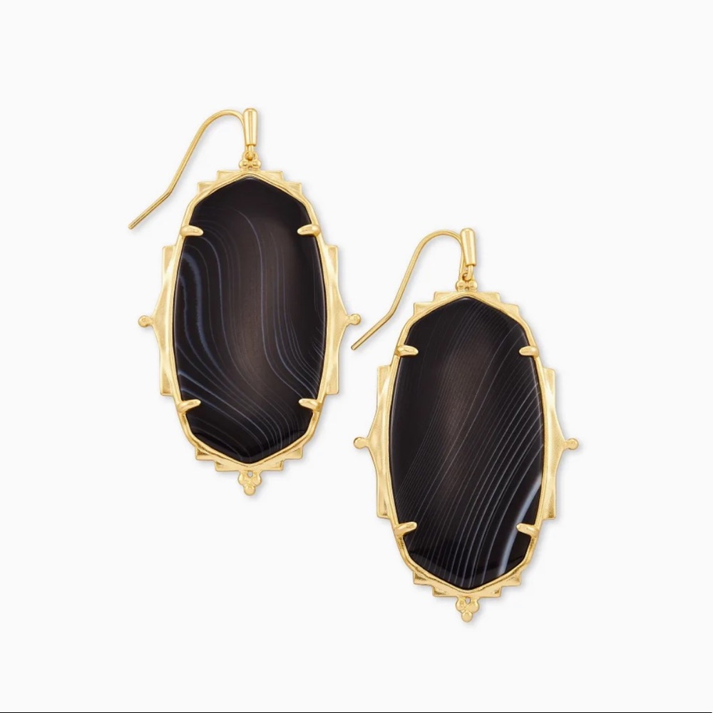 NWT Kendra Scott Baroque Ella Earrings in Black Banded Agate